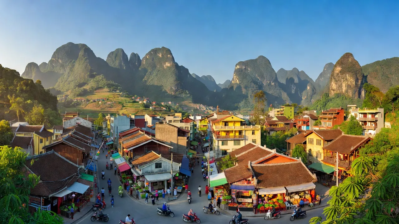 Toàn cảnh thành phố Hà Giang với kiến trúc độc đáo và cảnh quan núi non hùng vĩ.
