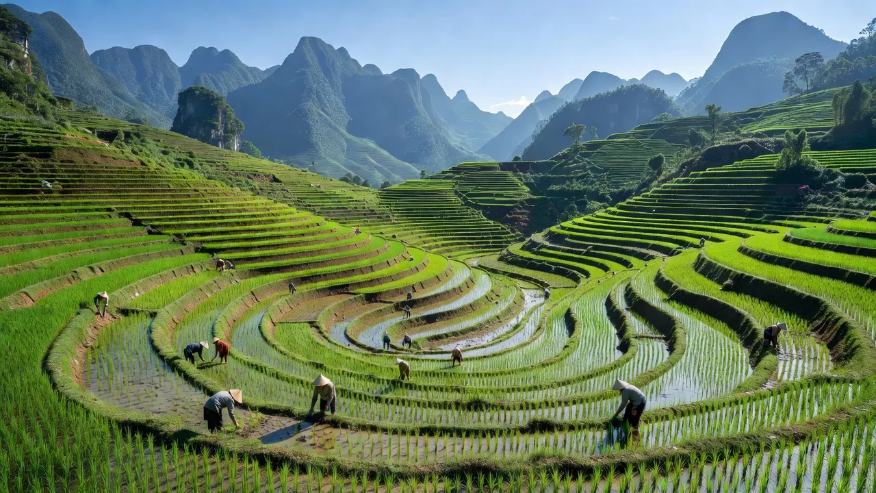 Cảnh ruộng bậc thang xã Bản Nhùng, huyện Hoàng Su Phì, tỉnh Hà Giang, thiên nhiên tuyệt đẹp.