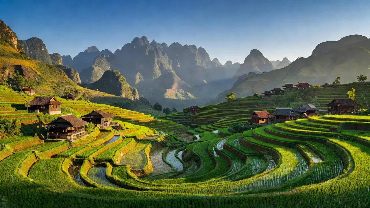 Cảnh đẹp vùng Nậm Khòa, Hoàng Su Phì, Hà Giang với ruộng bậc thang và núi non hùng vĩ.