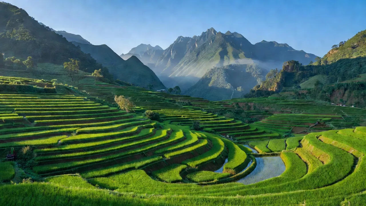Cảnh đẹp ruộng bậc thang và núi non ở xã Nậm Tỵ, huyện Hoàng Su Phì, Hà Giang.