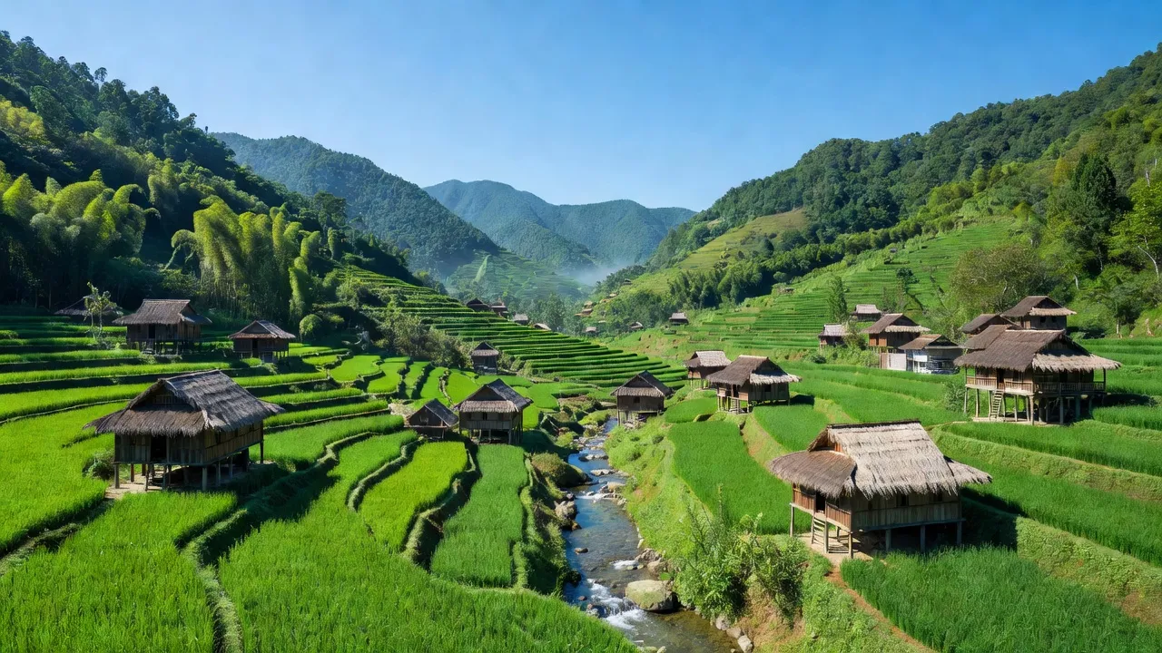 Khung cảnh núi non xanh mát tại xã Tụ Nhân, huyện Hoàng Su Phì, tỉnh Hà Giang.