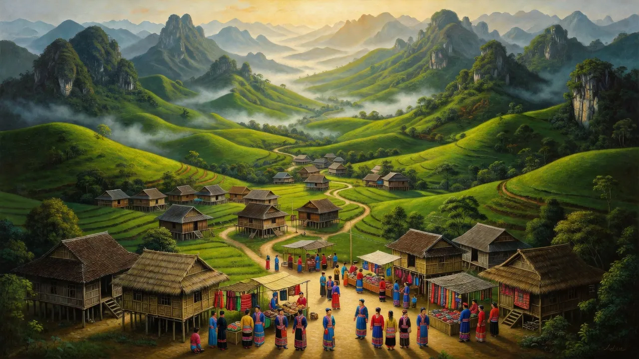 Xã Khâu Vai, Mèo Vạc, Hà Giang, đồi núi xanh, chợ tình truyền thống, văn hóa người Nùng.