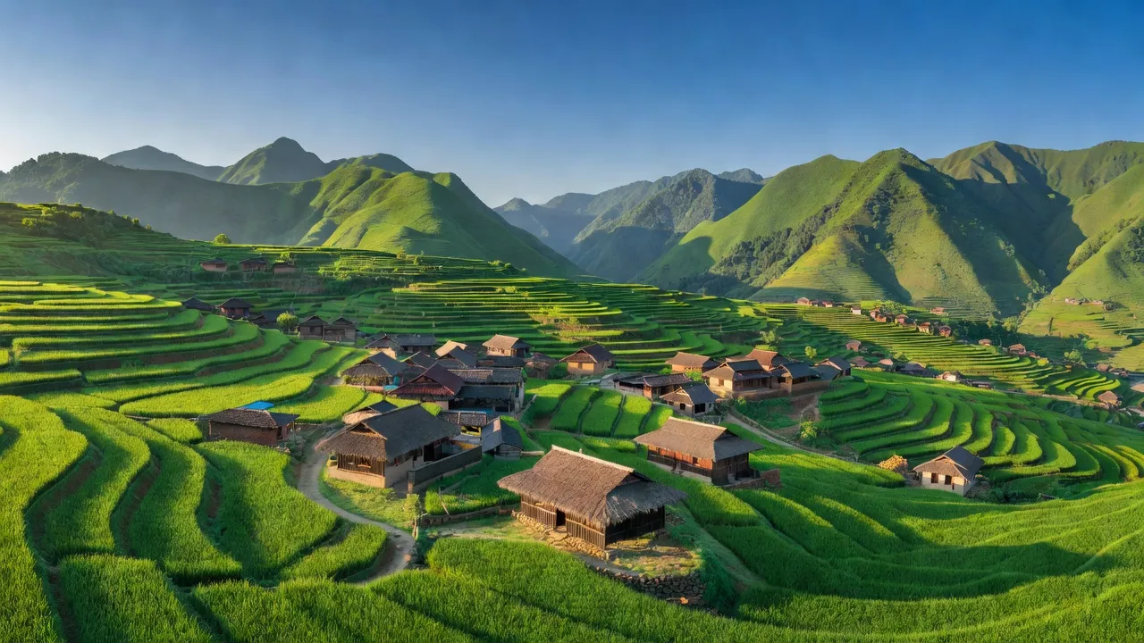 Khung cảnh đẹp của xã Lũng Chinh, huyện Mèo Vạc, tỉnh Hà Giang với núi non và ruộng bậc thang.