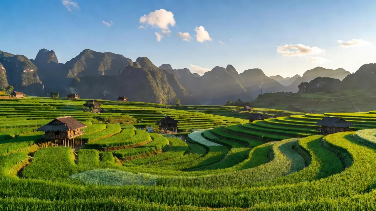 Xã Pả Vi, huyện Mèo Vạc, Hà Giang với phong cảnh núi non và nhà sàn truyền thống.