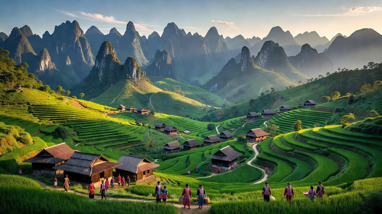 Cảnh đẹp xã Sủng Trà, huyện Mèo Vạc, tỉnh Hà Giang với núi đồi và nhà dân tộc thiểu số.