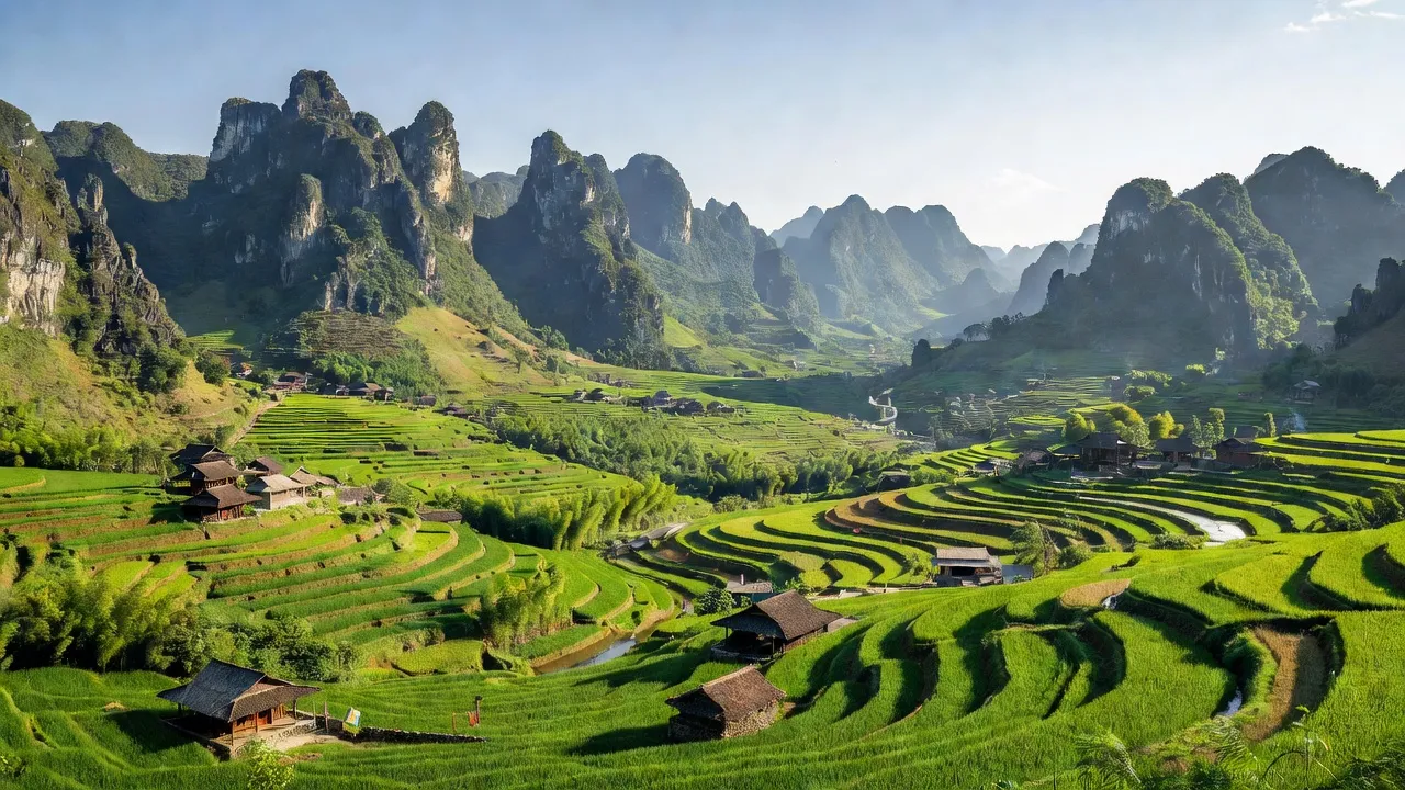 Tát Ngà, Mèo Vạc, Hà Giang with stunning mountains, green valleys, and ethnic minority villages.