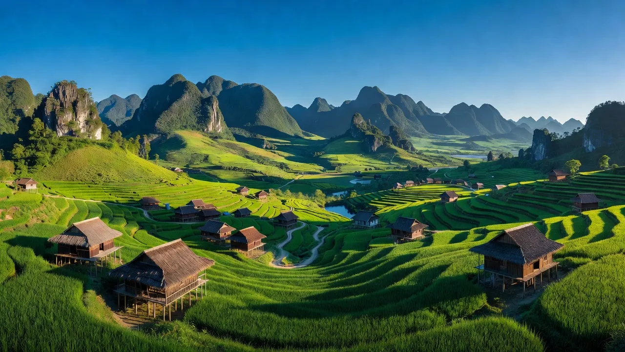 Quản Bạ, Hà Giang's mountainous landscape with traditional houses, showcasing natural beauty and cultural heritage.