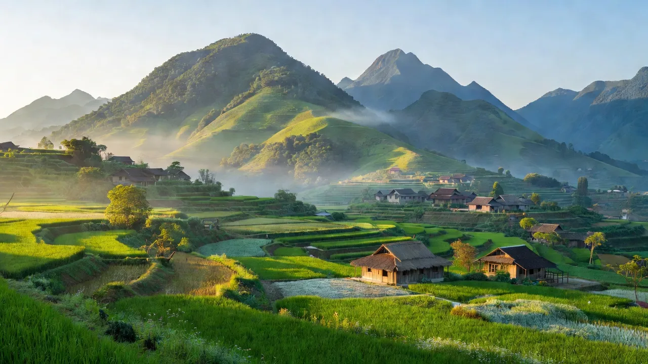 Bình cảnh Tả Ván, huyện Quản Bạ với núi xanh, thôn bản, đặc trưng thiên nhiên Hà Giang.