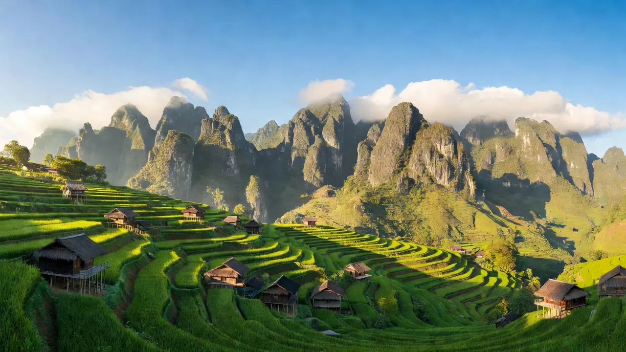 Khung cảnh thiên nhiên Xã Thái An, huyện Quản Bạ, Hà Giang với núi đá vôi và ruộng bậc thang.