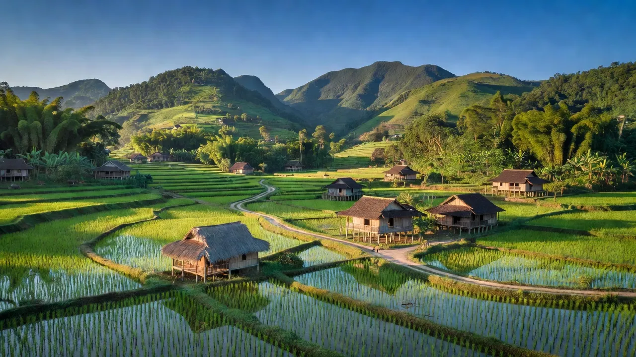 Cảnh đẹp xã Bằng Lang, huyện Quang Bình, tỉnh Tuyên Quang với núi non và ruộng bậc thang.