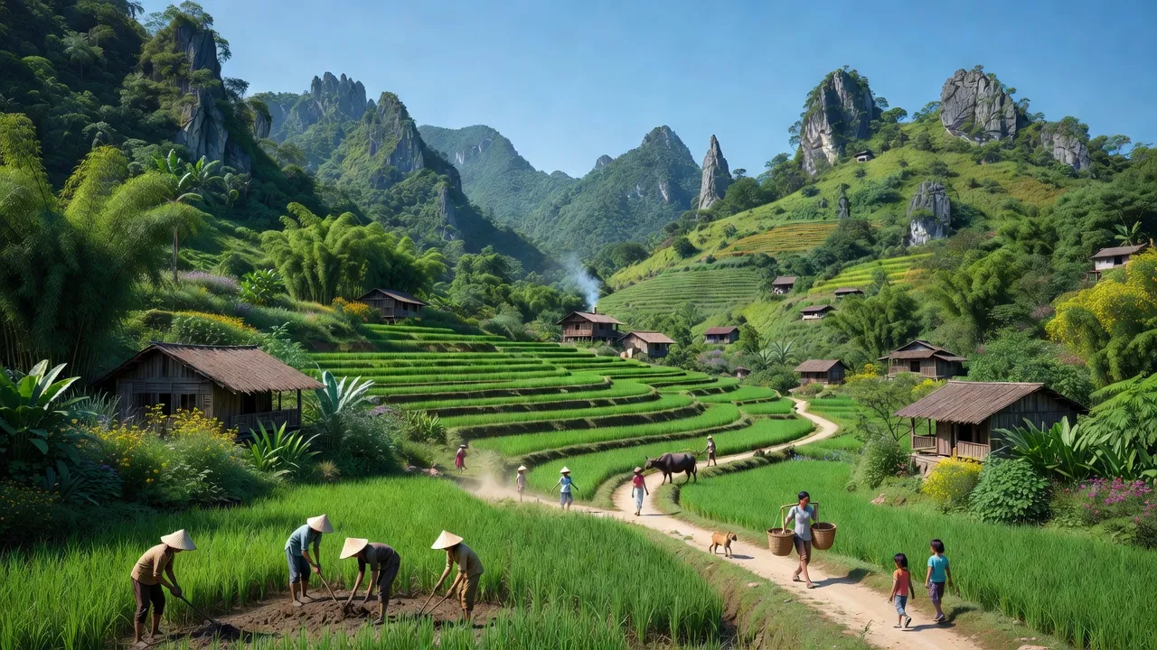 Khung cảnh Xã Hương Sơn, Quang Bình, Hà Giang với địa hình núi non và sinh hoạt địa phương.