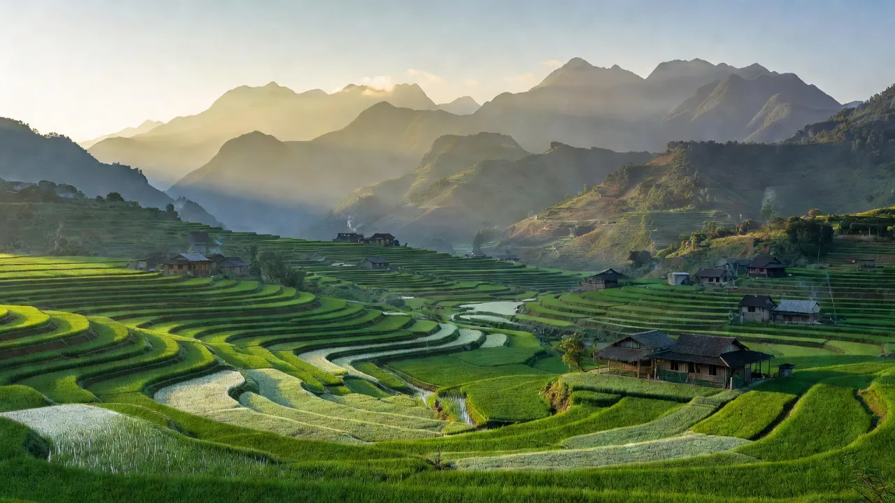 Cảnh quan xanh tươi và núi non xã Tân Nam, huyện Quang Bình, tỉnh Hà Giang, thể hiện vẻ đẹp vùng cao.