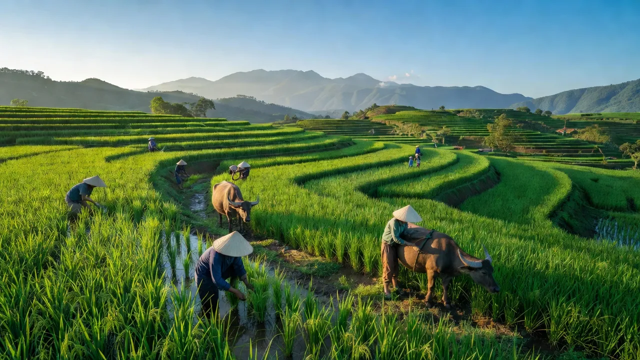 Cảnh sắc xã Tiên Nguyên, huyện Quang Bình, tỉnh Hà Giang, đồi núi, và cuộc sống yên bình của người Dao.
