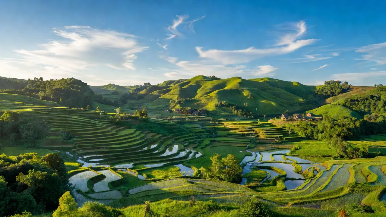 Cảnh đẹp xã Tiên Yên, huyện Quang Bình, tỉnh Hà Giang với đồi núi và thung lũng nhỏ.