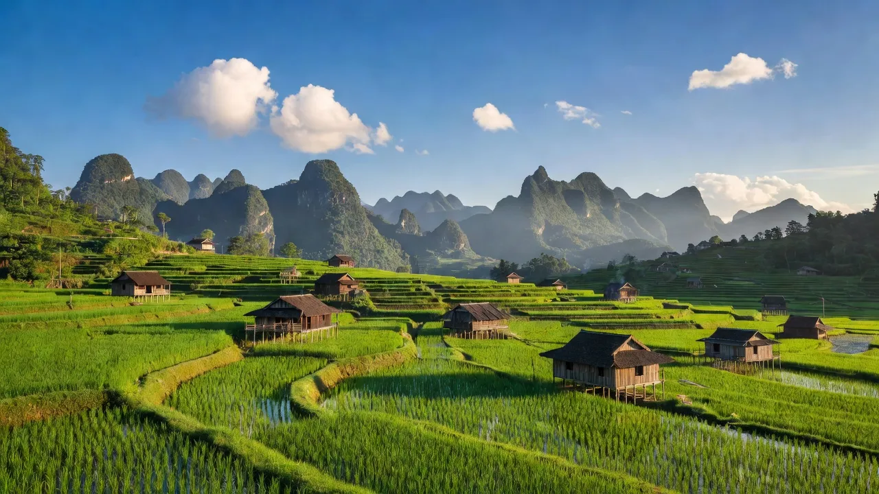 Khung cảnh thị trấn Yên Bình, huyện Quang Bình, tỉnh Hà Giang với phong cảnh núi non xanh tươi.