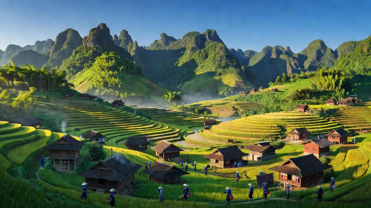 Cảnh quan xã Yên Thành, huyện Quang Bình, tỉnh Hà Giang với núi non và nét đặc trưng văn hóa dân tộc.