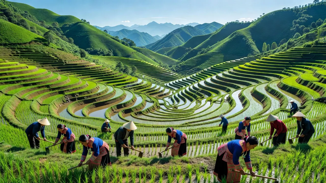 Bản sắc văn hóa đặc trưng ở xã Lao Chải, Vị Xuyên, Hà Giang với ruộng bậc thang và người Mông.
