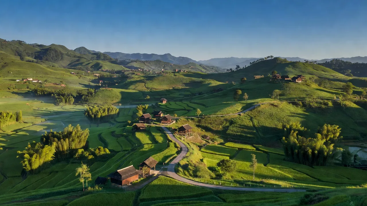 Khung cảnh xã Minh Tân, huyện Vị Xuyên, tỉnh Hà Giang với đồi núi và đường giao thông.