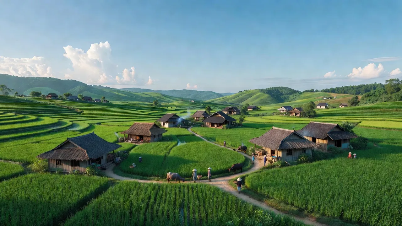 Cảnh đẹp của xã Ngọc Minh, huyện Vị Xuyên, tỉnh Hà Giang với cánh đồng xanh tươi.
