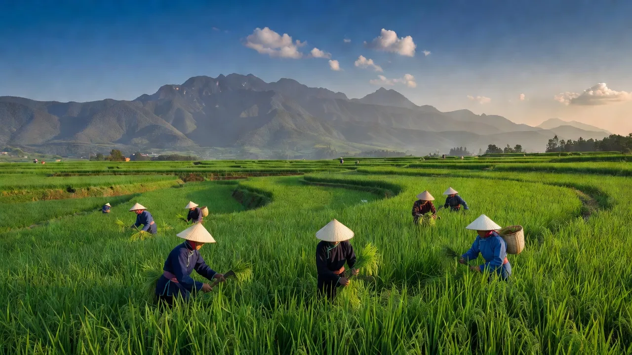 Xã Phong Quang, huyện Vị Xuyên, Hà Giang với cánh đồng xanh và đồi núi gần gũi.