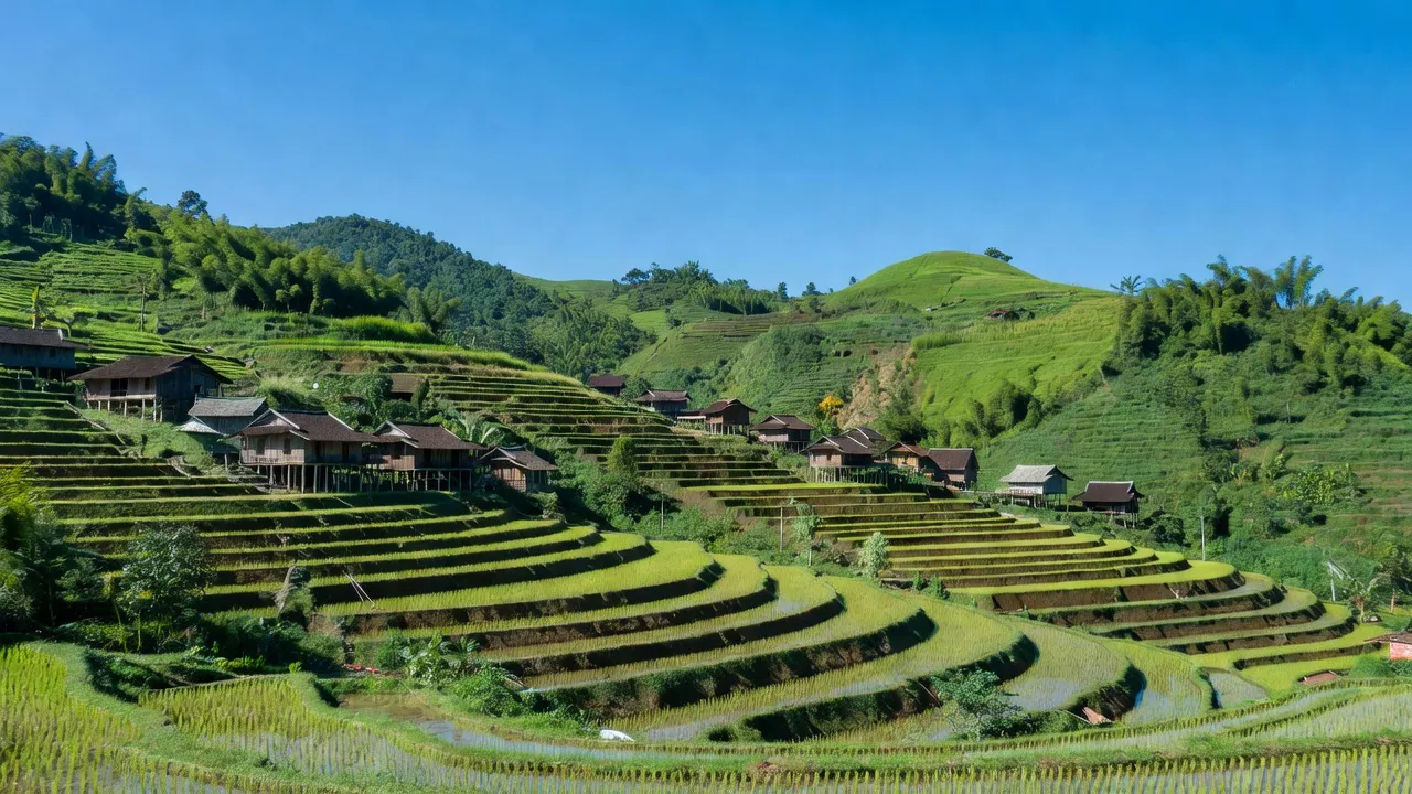 Khung cảnh xã Khuôn Lùng, huyện Xín Mần với ruộng bậc thang và cảnh đẹp thiên nhiên.
