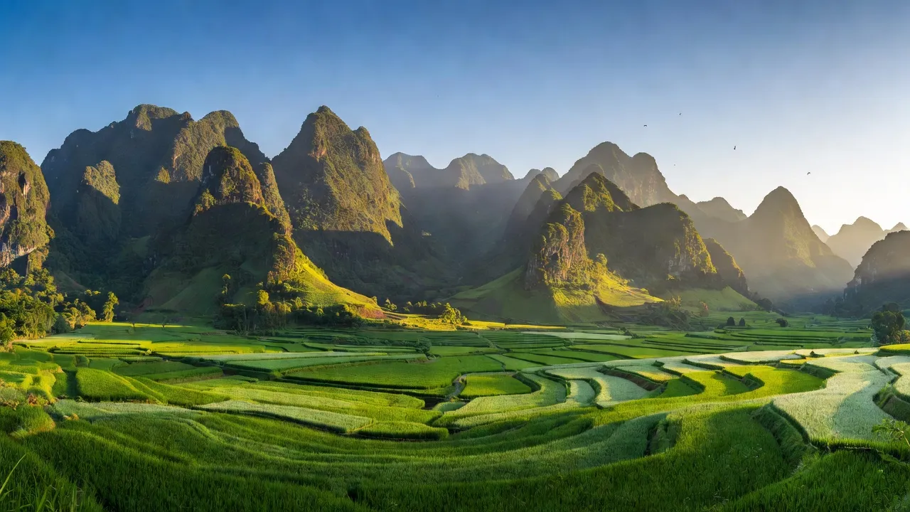 Cảnh quan thiên nhiên huyện Yên Minh, Hà Giang với núi và cánh đồng xanh, vị trí chiến lược
