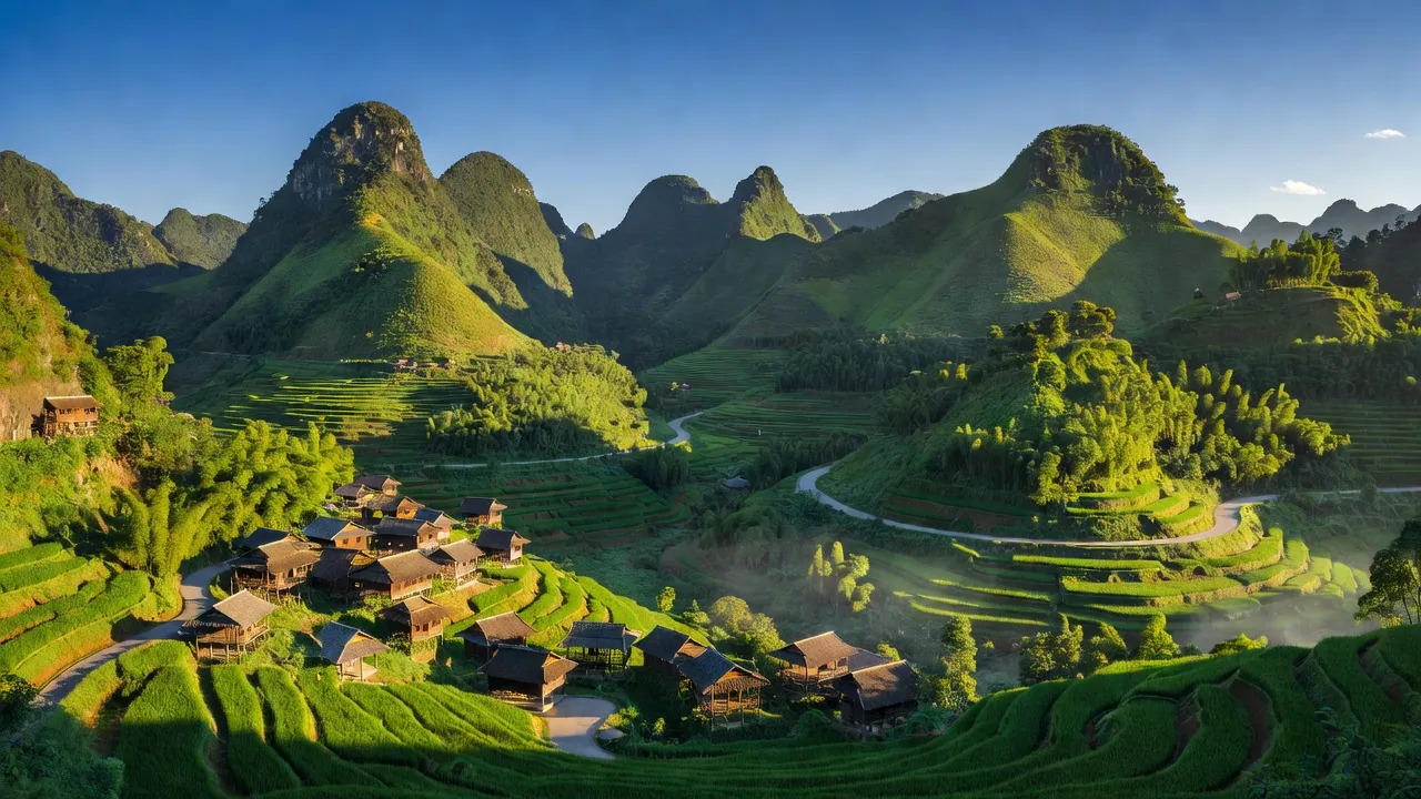 Cảnh sắc xã Ngam La, huyện Yên Minh, tỉnh Hà Giang, với núi non xanh tươi và đường tỉnh 176B.