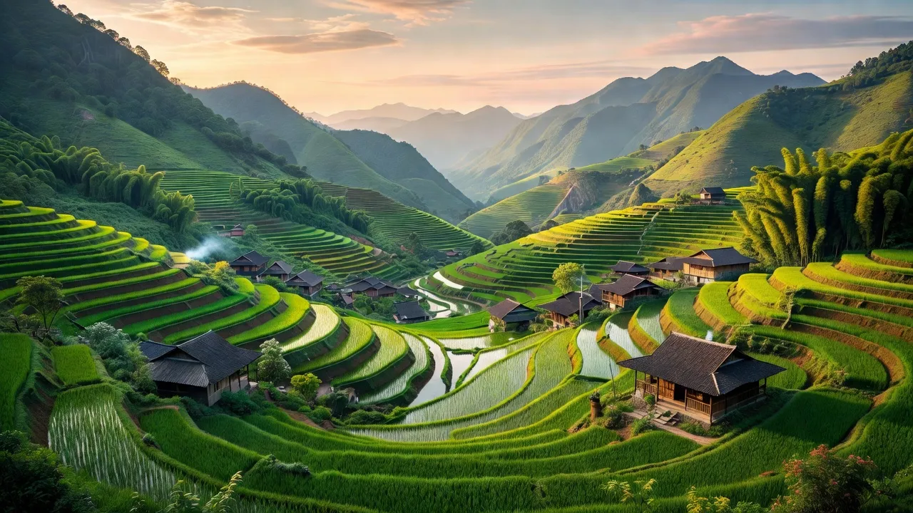 Khung cảnh xã Ngam La, huyện Yên Minh, tỉnh Hà Giang với núi non, ruộng bậc thang, và nhà dân.