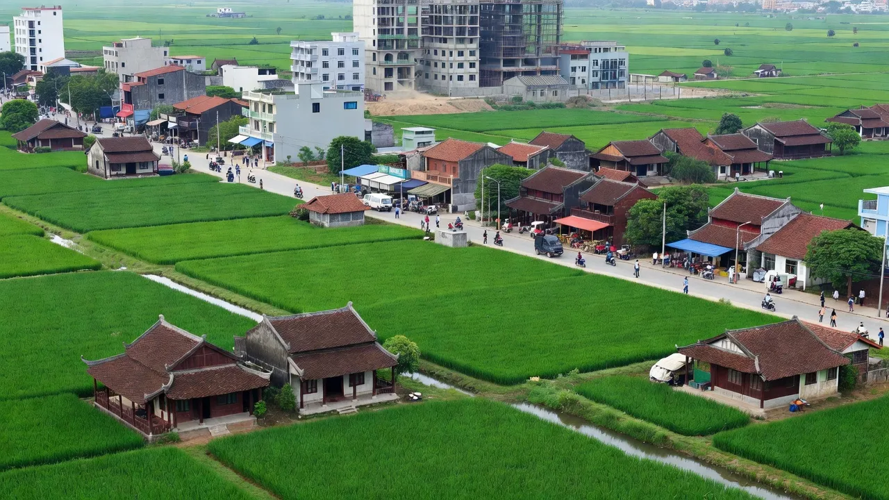 Quang cảnh thị xã Duy Tiên, Hà Nam với đồng quê xanh mướt và kiến trúc truyền thống.