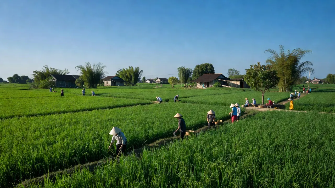 Cảnh quan Xã Tiên Ngoại với cánh đồng xanh và bầu trời trong, biểu tượng cho đời sống nông thôn Việt Nam.