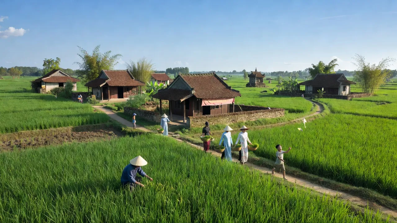 Khung cảnh bình yên tại xã Tiên Ngoại, Duy Tiên, Hà Nam, thể hiện văn hóa và thiên nhiên.