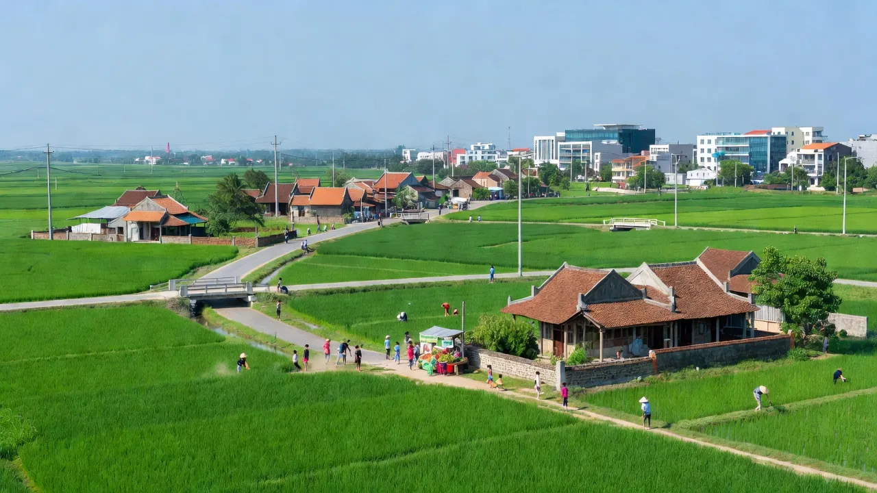 Phường Tiên Nội, Thị xã Duy Tiên, tỉnh Hà Nam với cảnh quan xanh mát và nhà truyền thống.