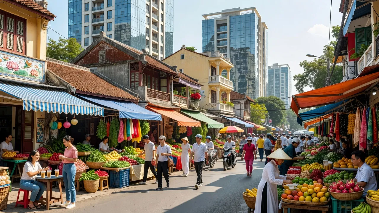 Phường Yên Bắc, Duy Tiên, Hà Nam with urban developments and lively atmosphere, showcasing Vietnamese culture.