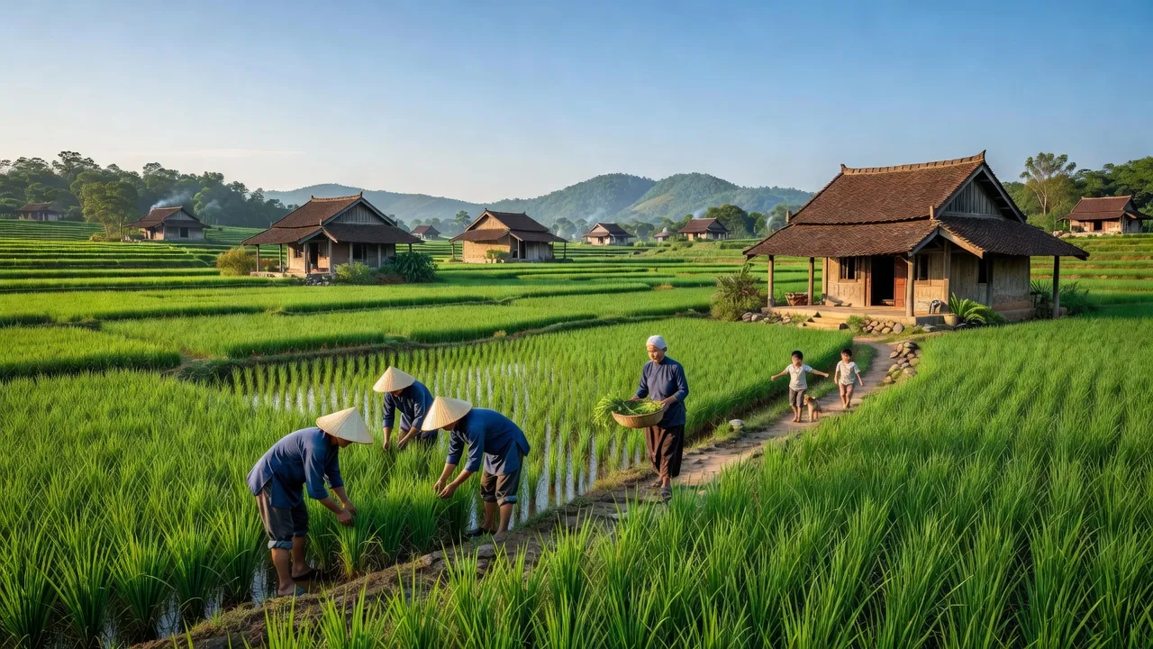 Khả Phong xã landscape in Kim Bảng, Hà Nam with rice fields and traditional houses.
