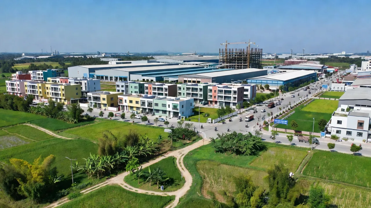 Phường Lê Hồ ở Kim Bảng, Hà Nam, cảnh quan đô thị hóa với dự án nhà ở và khu công nghiệp.