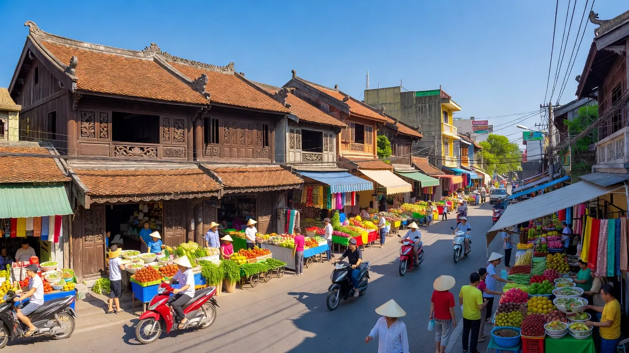 Khung cảnh Phường Ngọc Sơn, Thị xã Kim Bảng, tỉnh Hà Nam với kiến trúc truyền thống và không gian sống năng động.