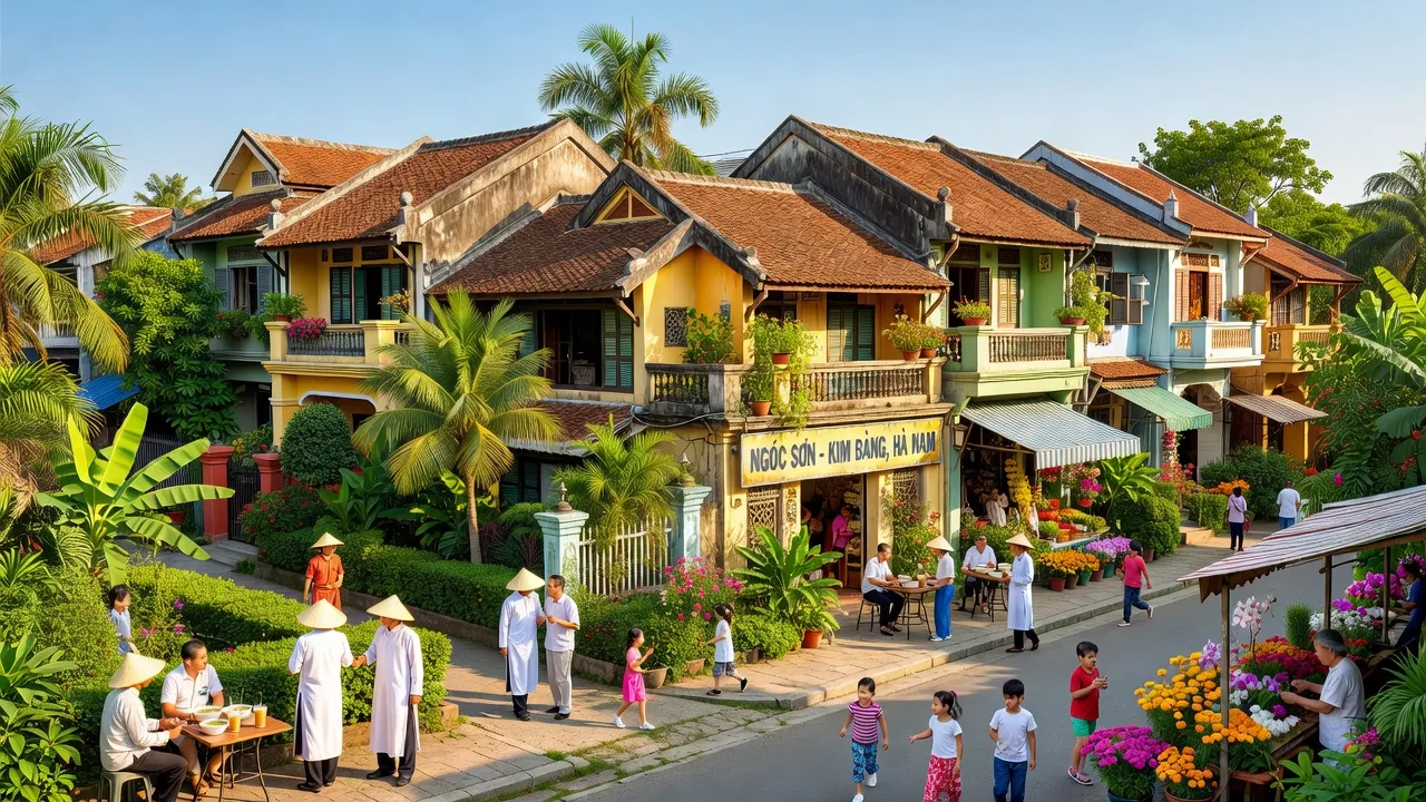 Khung cảnh Phường Ngọc Sơn, Thị xã Kim Bảng, tỉnh Hà Nam, với kiến trúc và không gian xanh tươi.