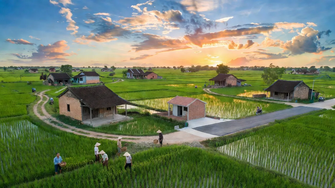 Cảnh đẹp xã Nguyễn Úy, Thị xã Kim Bảng, Tỉnh Hà Nam, với nhà truyền thống và thiên nhiên xanh tươi.