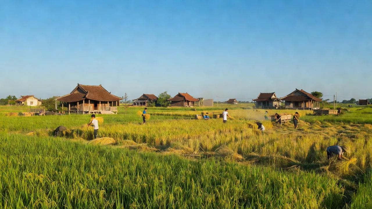 Cảnh đồng xanh tại xã Chính Lý, huyện Lý Nhân, tỉnh Hà Nam, thể hiện nông thôn Việt Nam.