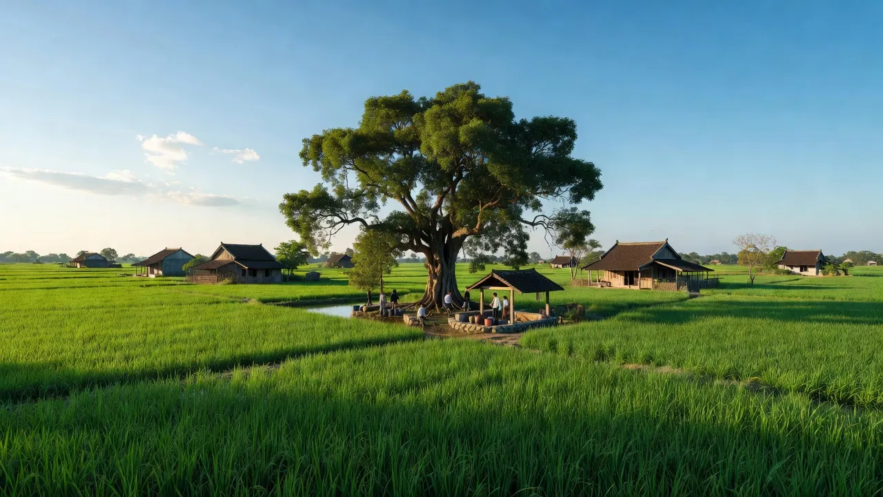 Cảnh đẹp xã Công Lý, huyện Lý Nhân, Hà Nam với đồng ruộng và phong cảnh thanh bình.