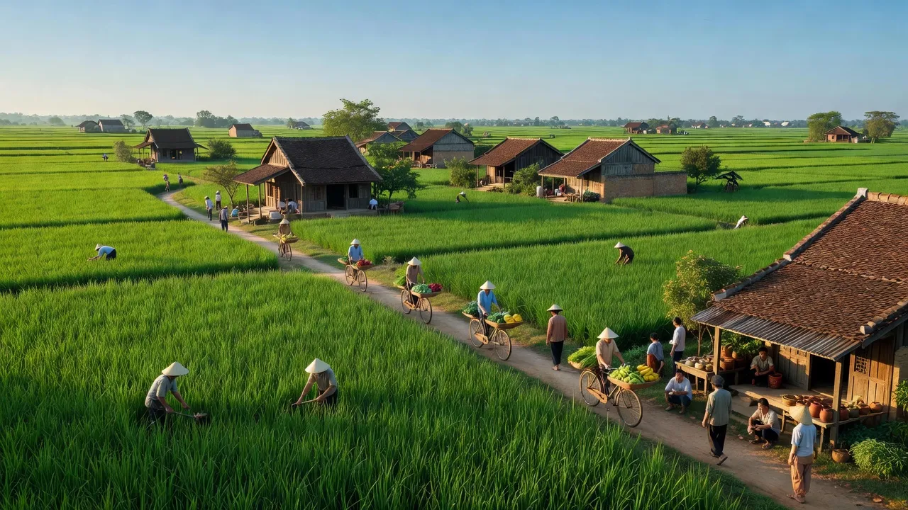 Cảnh đồng ruộng tại xã Trần Hưng Đạo, huyện Lý Nhân, tỉnh Hà Nam, thể hiện nét đẹp vùng nông thôn.