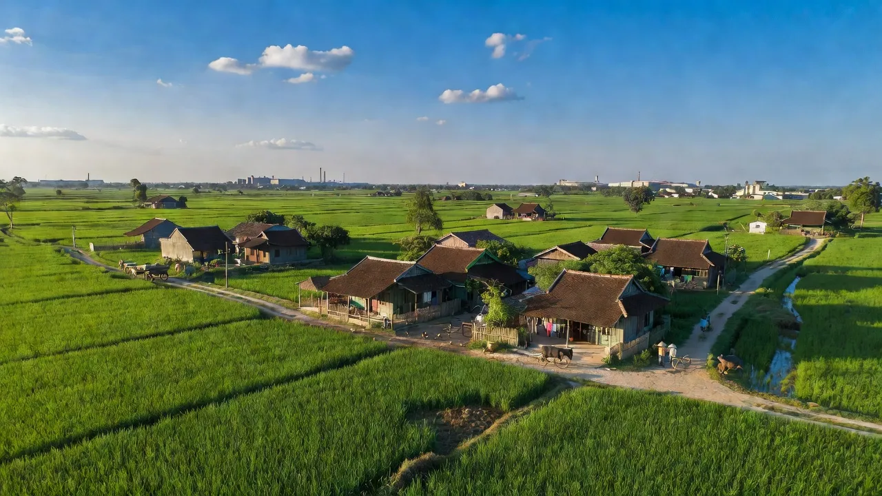Xuân Khê village in Lý Nhân, Hà Nam with lush fields and traditional houses, reflecting rural life.