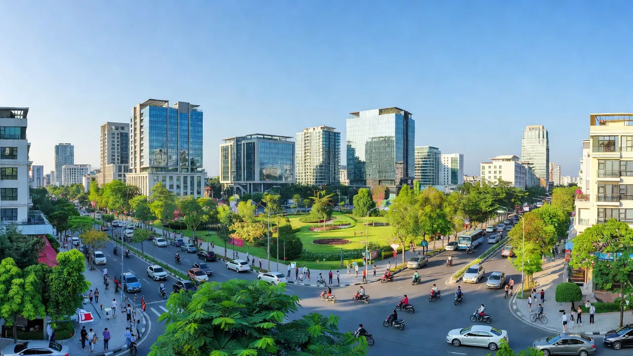 Thành phố Phủ Lý, trung tâm Hà Nam, với kiến trúc hiện đại và bầu không khí năng động, khỏe khoắn.