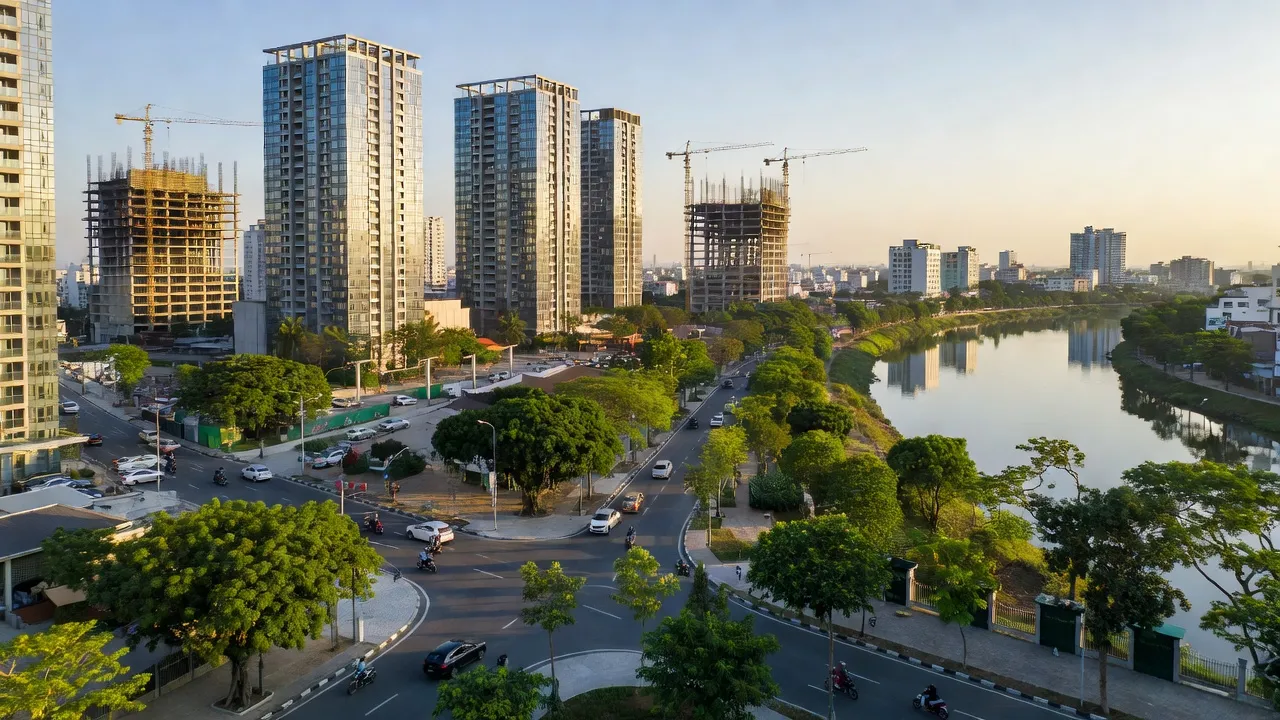 Khung cảnh Phường Châu Cầu, Thành phố Phủ Lý với hạ tầng và cảnh quan đô thị hiện đại.