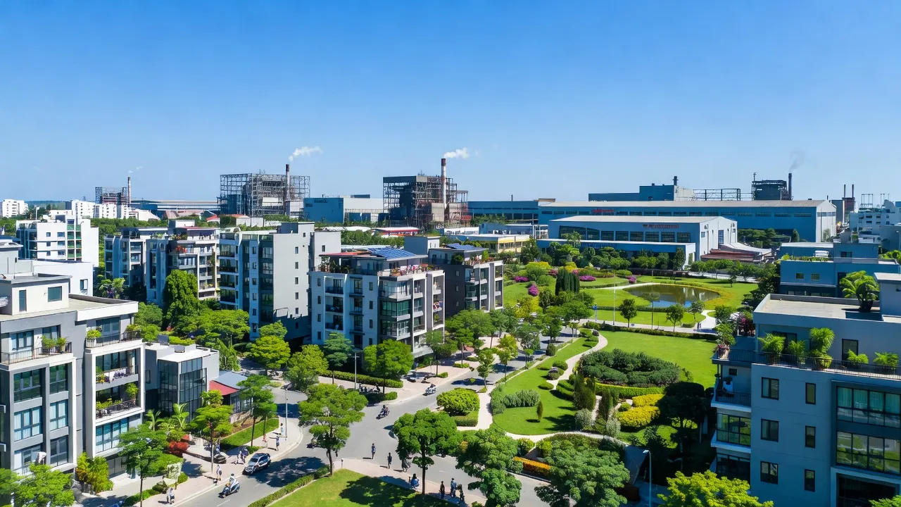 Cảnh quan đô thị Phường Châu Sơn, Thành phố Phủ Lý, Tỉnh Hà Nam với khu dân cư và công nghiệp.