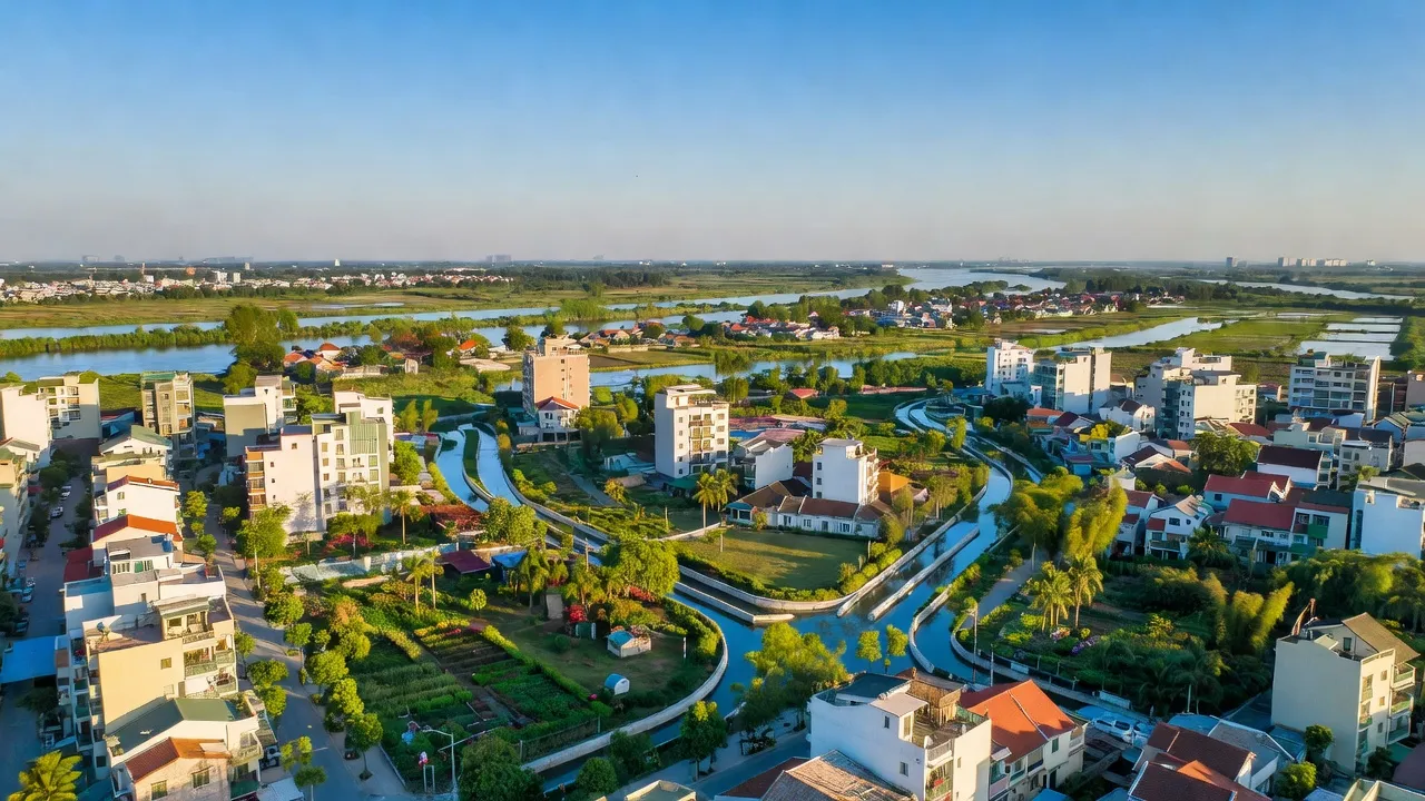 Cảnh quan đô thị Phường Lê Hồng Phong, Phủ Lý, Hà Nam, với nhà ở và không gian xanh.