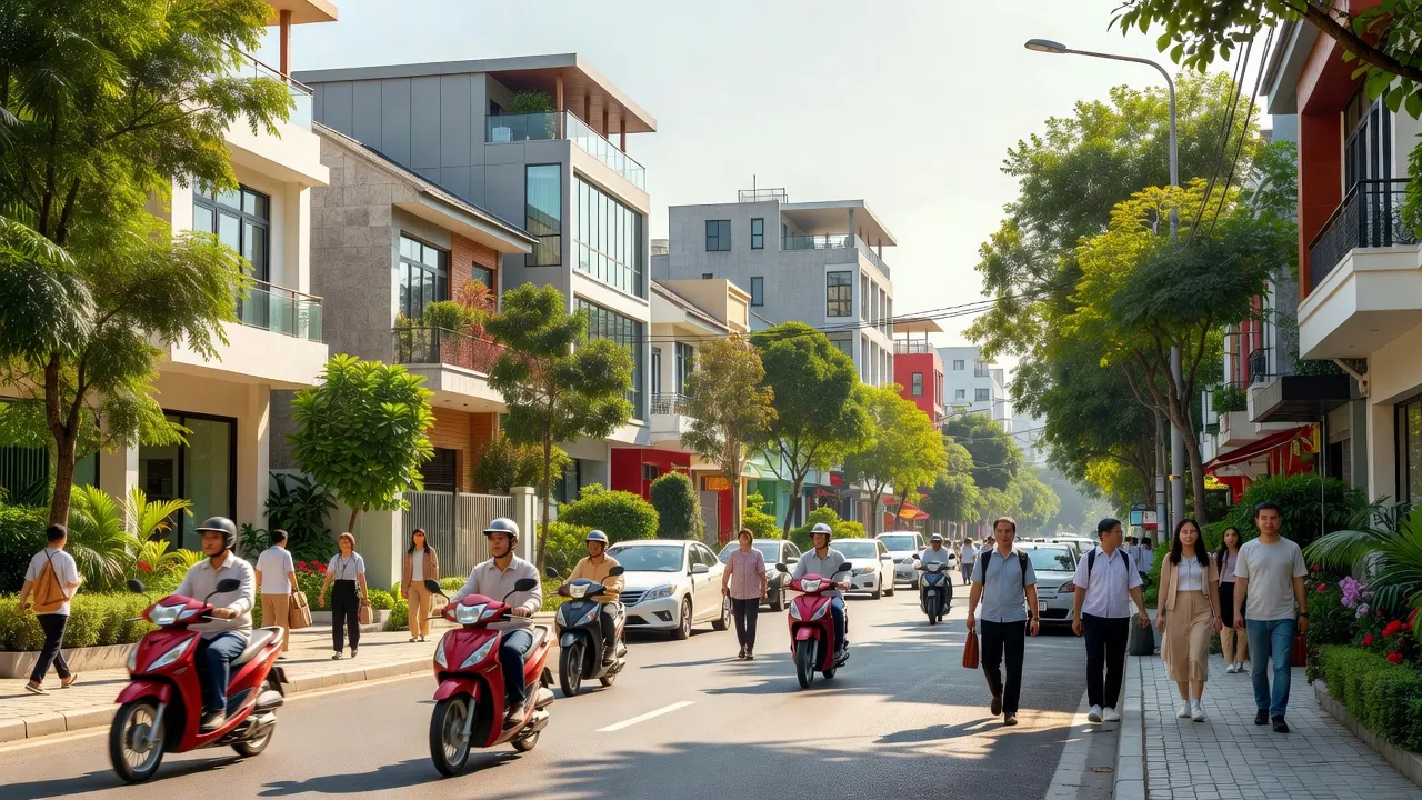 Khung cảnh phường Tân Hiệp, Phủ Lý, Hà Nam với kiến trúc hiện đại và không gian xanh.