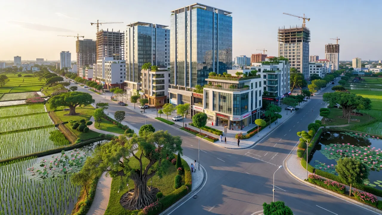 Khung cảnh Phường Tân Liêm, Thành phố Phủ Lý, nổi bật với kiến trúc hiện đại và cảnh quan thiên nhiên.