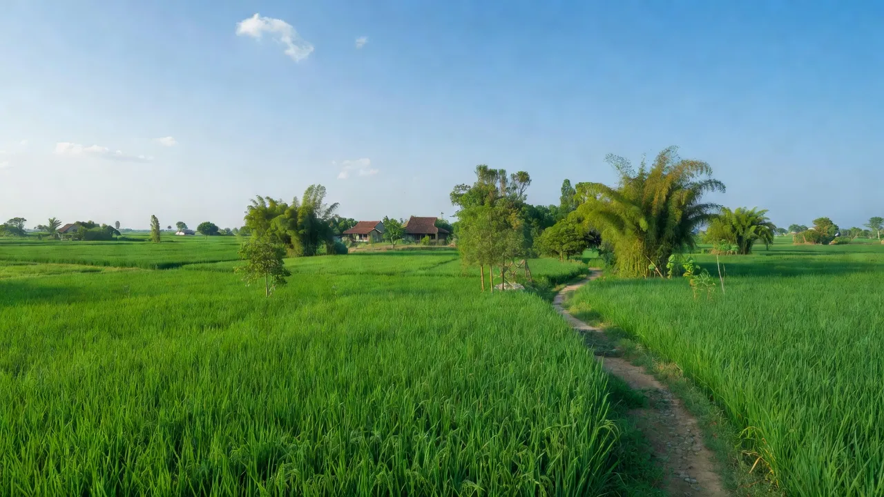 Cảnh sắc đồng quê xã Liêm Cần, huyện Thanh Liêm, tỉnh Hà Nam, đồng xanh, bầu trời trong xanh.