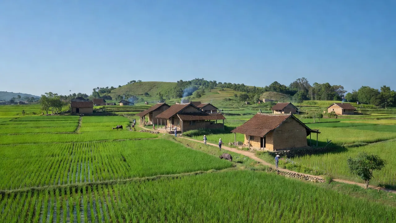 Cảnh quang xã Liêm Thuận, huyện Thanh Liêm, tỉnh Hà Nam với đồng xanh và nhà truyền thống.